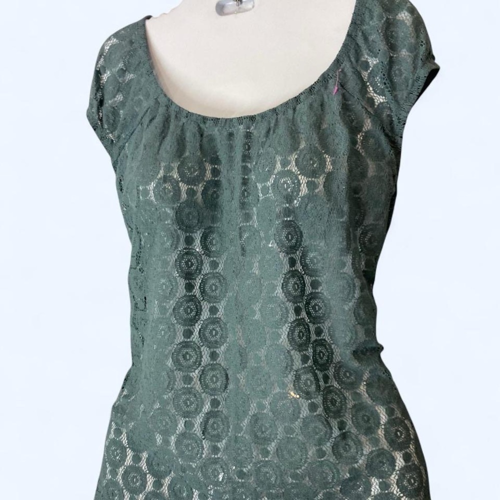Teal lace short sleeve blouse Liz Claiborne S